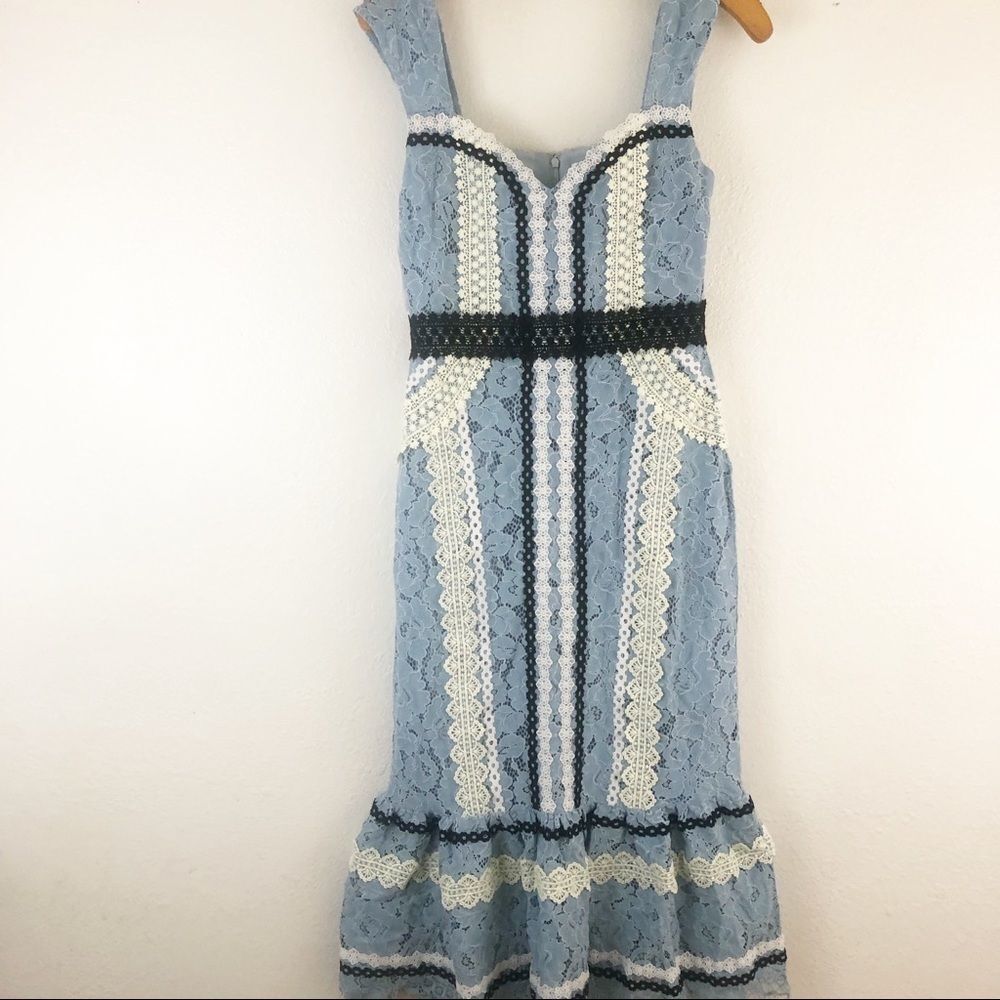 Foxiedox Anthropologie Lace Midi Dress Blue Size X-Small. New with tags